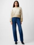 French Connection Martina Graphic Wool Blend Crop Jumper, Incense/Classic Cream