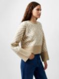 French Connection Martina Graphic Wool Blend Crop Jumper, Incense/Classic Cream