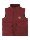 Timberland Kids' Logo Back Water Repellent Puffer Gilet, Crimson