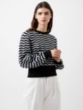 French Connection Natasha Scallop Wool Blend Jumper, Moonless Night/Cream