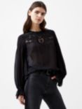 French Connection Emina Chiffon Lace Blouse, Blackout