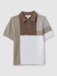 Reiss Kids' Charge Colour Block Polo Shirt, Camel/Multi