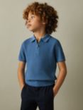 Reiss Kids' Ivor Textured Half Zip Polo Shirt, Blue