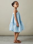 Reiss Kids' Emeri Seersucker Bubble Hem Dress, Blue