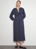 Monsoon Frankie Check Print Midi Dress, Navy