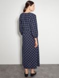 Monsoon Frankie Check Print Midi Dress, Navy