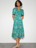 Monsoon Micola Print Tiered Linen Blend Dress, Teal/Multi