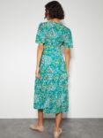 Monsoon Micola Print Tiered Linen Blend Dress, Teal/Multi