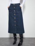 Monsoon Bree Button Denim Skirt, Indigo