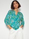 Monsoon Micola Print Top, Teal/Multi