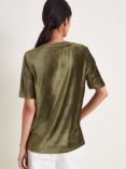 Monsoon Shay Rib Velour T-Shirt, Khaki