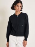 Monsoon Nora Knit Bomber Cardigan, Black