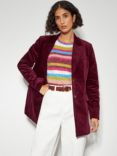 Monsoon Amy Velvet Blazer, Burgundy