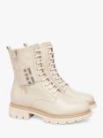 NeroGiardini Leather NG Logo Biker Boots, Cream