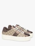 NeroGiardini Monogram Leather Lace Up Trainers, Brown