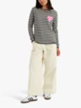 Chinti & Parker Breton Stripe Heart Wool Cashmere Jumper, Grey Marl/Nancy Pink