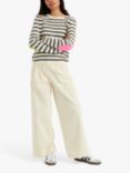 Chinti & Parker Stripe Elbow Patch Wool Cashmere Jumper, Cream/Grey Marl