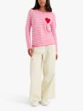 Chinti & Parker Breton Stripe Heart Wool Cashmere Jumper, Nancy Pink/Cream