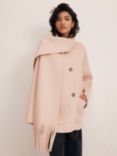 Mint Velvet Fringed Scarf Wool Blend Coat, Light Pink