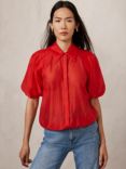 Mint Velvet Sheer Puff Sleeve Shirt, Red