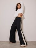 Mint Velvet Side Stripe Wide Leg Trousers, Black/White