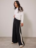 Mint Velvet Side Stripe Wide Leg Trousers, Black/White