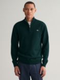 GANT Superfine Lambswool Half-Zip Jumper, Tartan Green