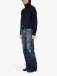 Nudie Jeans August Roll Neck Chunky Knit Wool Jumper, Navy