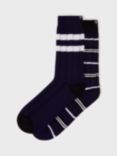 Crew Clothing Thick Stripe Socks, Pack of 2, Navy Blue