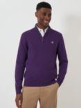 Crew Clothing Organic Cotton Half Zip Knitted Jumper, Purple