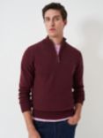 Crew Clothing Organic Cotton Half Zip Knitted Jumper, Burgundy Red