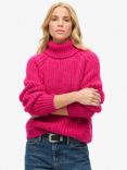 Superdry Slouchy Stitch Roll Neck Knitted Jumper, Hyper Magenta Pink