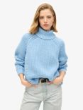 Superdry Slouchy Stitch Roll Neck Wool Blend Jumper, Bright Pale Blue