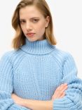 Superdry Slouchy Stitch Roll Neck Wool Blend Jumper, Bright Pale Blue