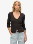 Superdry Essential Button Through Long Sleeve Top, Bison Black