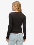 Superdry Essential Button Through Long Sleeve Top, Bison Black