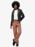 Superdry Organic Cotton Corduroy Wide Leg Trousers, Burlwood Brown