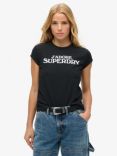 Superdry Sport Luxe Graphic Cap Sleeve T-Shirt, Black