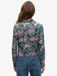 Superdry Sheer Printed Blouse, Mukaitsuru Teal Pink