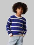 Calvin Klein Kids' Merino Wool Stripe Jumper, Royal Blue