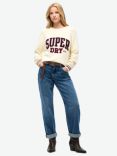 Superdry Slouchy Knitted Graphic Organic Cotton Jumper, Off White/Multi