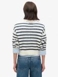 Superdry Stripe Crochet Cropped Crew Jumper, Natural White/Navy