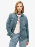 Superdry Embroidered Organic Cotton Denim Jacket, Fulton Vintage Blue