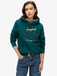 Superdry Luxe Metallic Logo Hoodie, Deep Teal