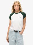 Superdry Organic Cotton Essential Logo Raglan T-Shirt, Green/Off White