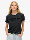 Superdry Sport Luxe Graphic Fitted T-Shirt, Black