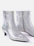 Mint Velvet Leather Pointed Ankle Boots, Silver