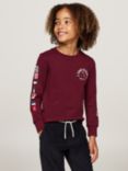 Tommy Hilfiger Kids' Flags Embroidered Long Sleeve T-Shirt, Deep Rouge