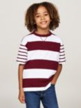 Tommy Hilfiger Kids' Stripe Mix T-Shirt, Deep Rouge / White