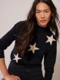 Mint Velvet Contrast Star Cashmere Blend Jumper, Black